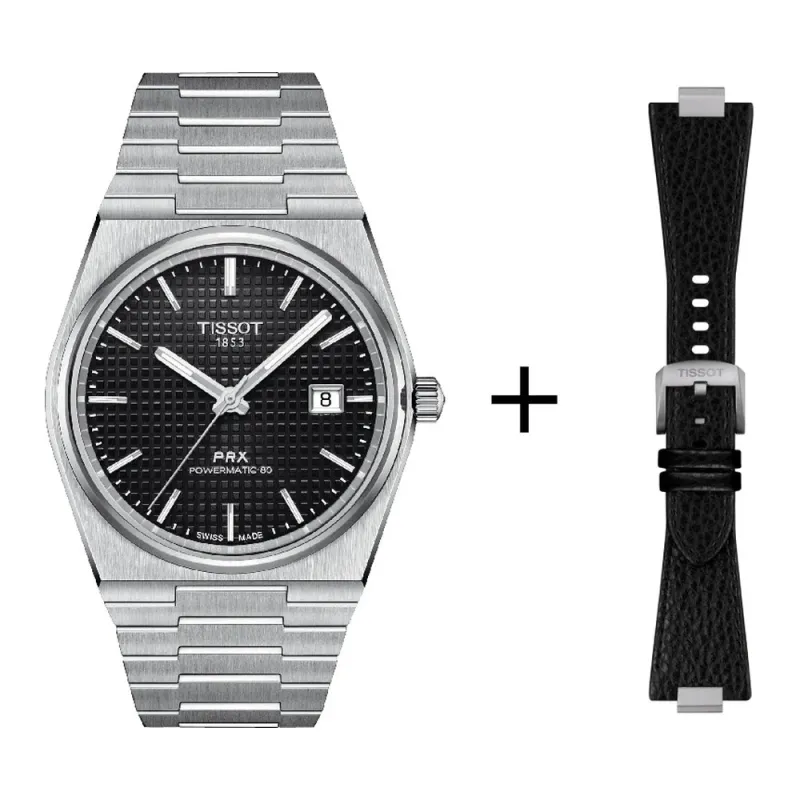 Tissot PRX men's watch T137.407.11.051.00 set with black leather strap