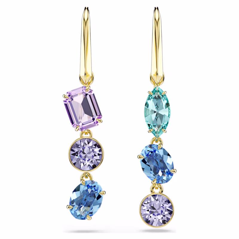 Swarovski Gema Drop Earrings, Asymmetrical Design, Various Cuts, Multicolor