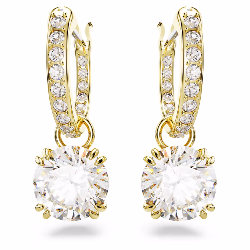 Swarovski Stilla Drop Earrings, Round Cut, White, 18k Gold Plated
