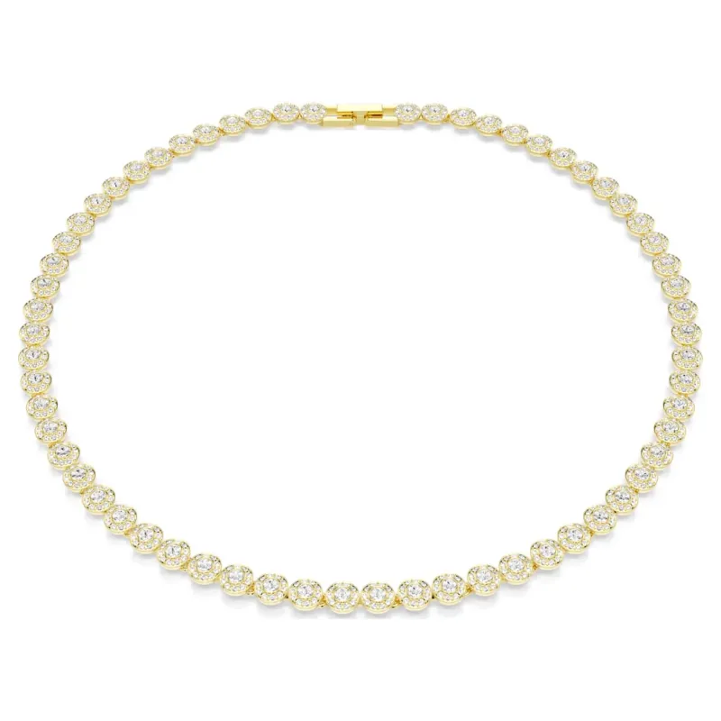 Swarovski Una Angelic necklace, round cut, small, white, gold alloy layer