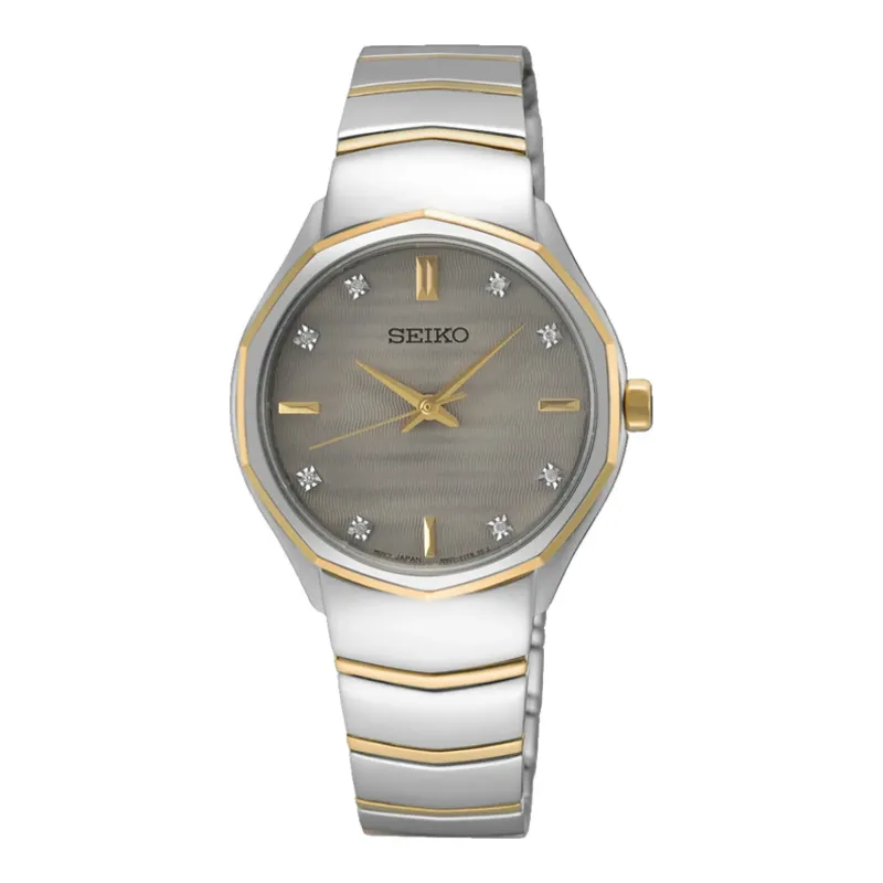 Seiko Classic Diamond Quartz 30 mm Gold Tone Grey Ladies Watch SUR616P1