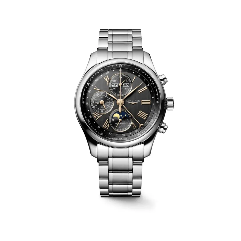 Longines Master Collection Chronograph Moon Phase Anthracite Stainless Steel Bracelet Men's Watch L2.773.4.61.6