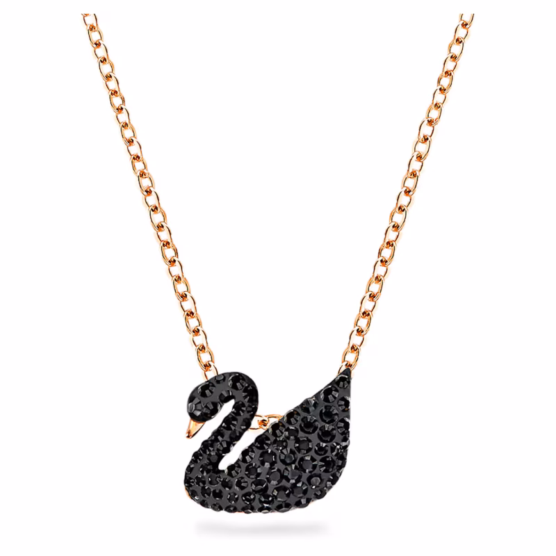 Swarovski Swan Pendant, Small, Black, 18k rose gold plated