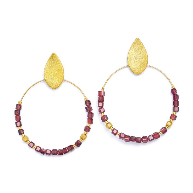 Bernd Wolf Rondina earrings design line Cubes, garnet, 24-carat gold-plated 1530011776