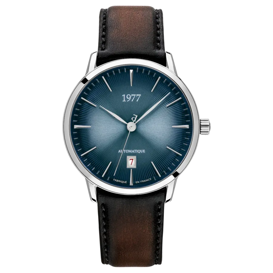 1977 EDMOND Automatik, 40 mm, Zifferblatt Blau, Lederband Braun, Men's Watch 1977P01164