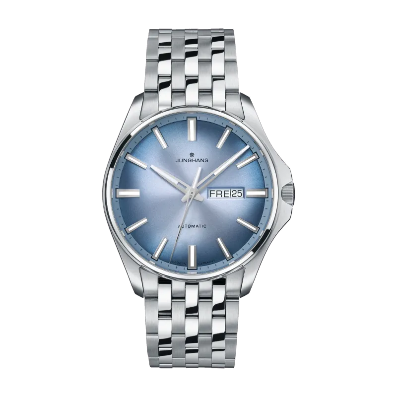 Junghans Meister S Automatic, 44mm, light blue dial, stainless steel bracelet, men's watch 27/4614.44