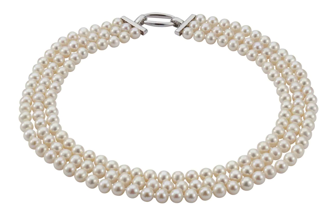 Adriana three-row pearl necklace freshwater pearls white V4