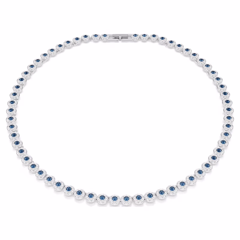 Swarovski Una Angelic necklace, round cut, blue, rhodium plated