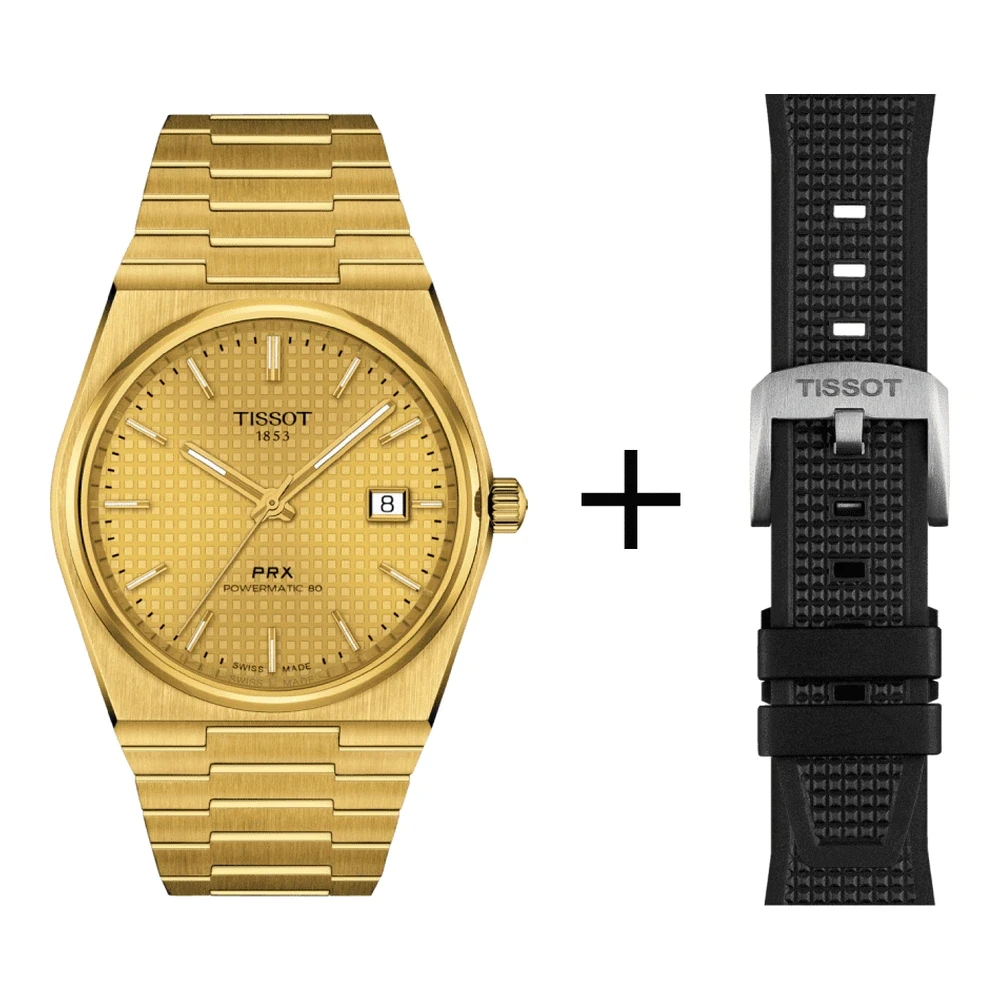 Tissot PRX Gold Powermatic men's watch 80 T137.407.33.021.00 set with black rubber strap