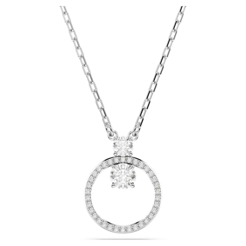Swarovski Constella necklace pendant, pavé, round cut, white, rhodium-plated
