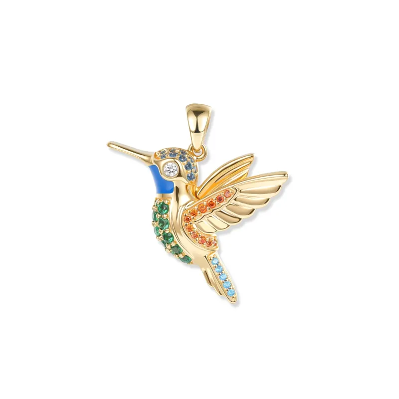 At the time, Nani Hummingbird pendant with green, blue and orange cubic zirconia, 2 x 2.6 cm