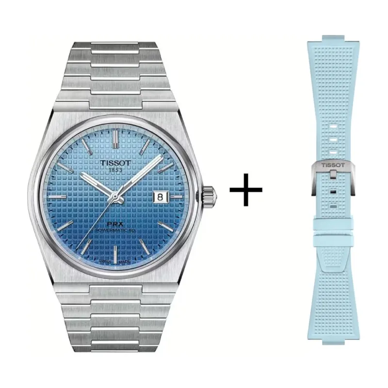 Tissot PRX Gradient men's watch T137.407.11.351.01 set with light blue rubber strap