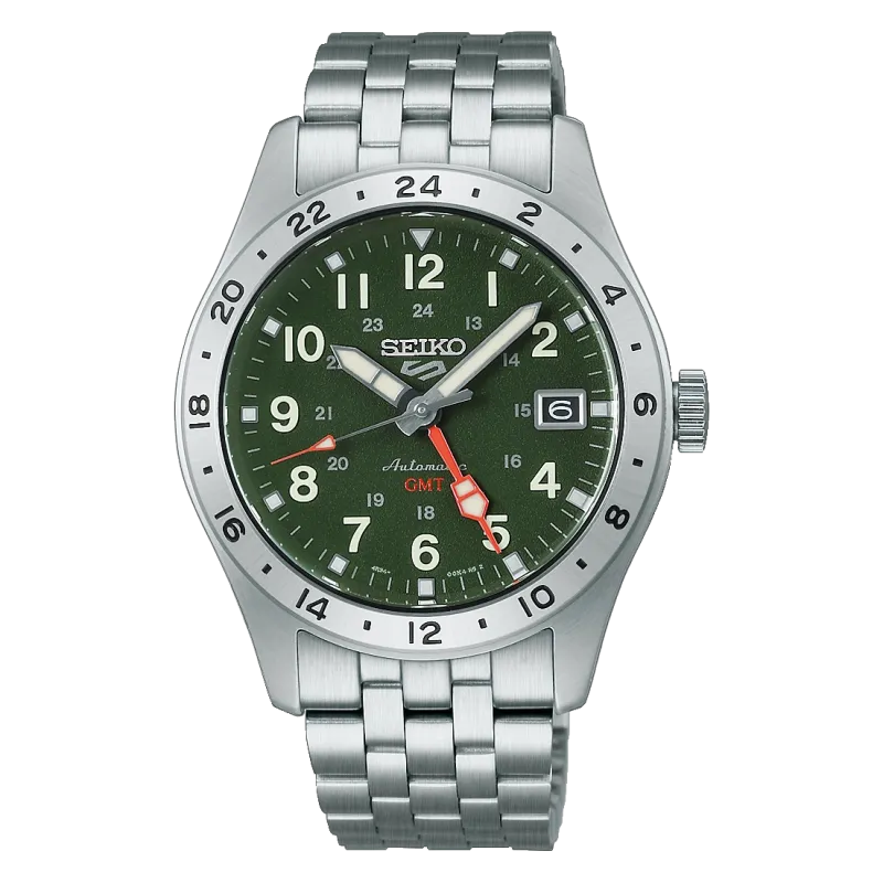 Seiko 5 Sports Automatic GMT, 39mm, Stainless Steel, Khaki Men's Watch HDB001K1