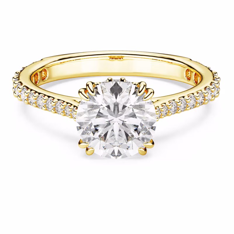 Swarovski Stilla Cocktail Ring, Round Cut, Pavé, White, 18k Gold Plated