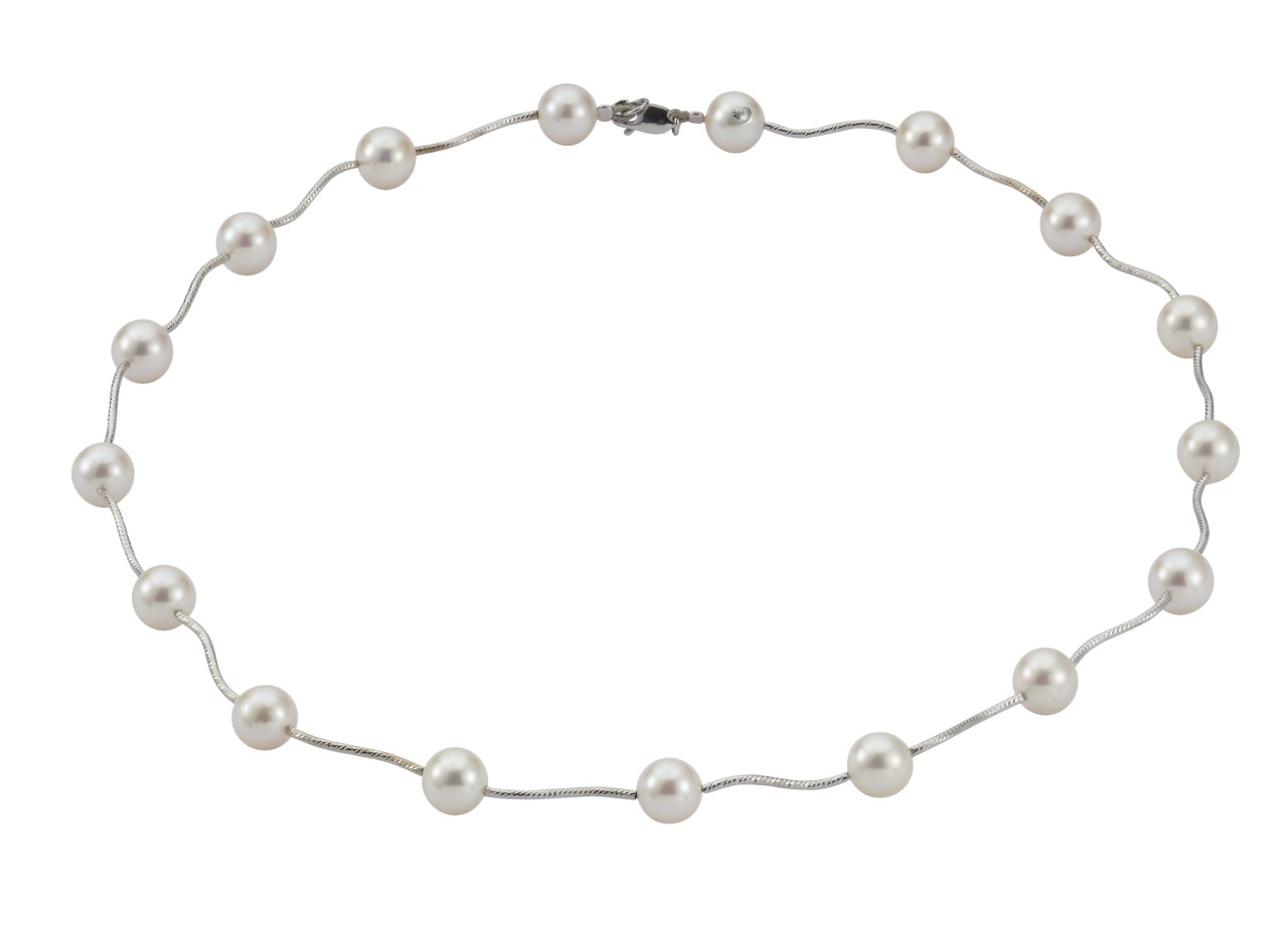 Adriana necklace with several Akoya pearls white gold N9-51