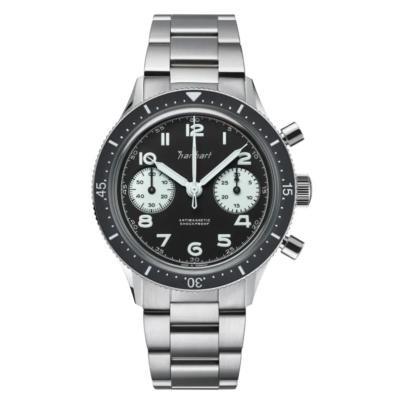 Hanhart 415 ES Reverse Panda 39 mm Steel Bracelet Silver Men's Watch H703.211-6428