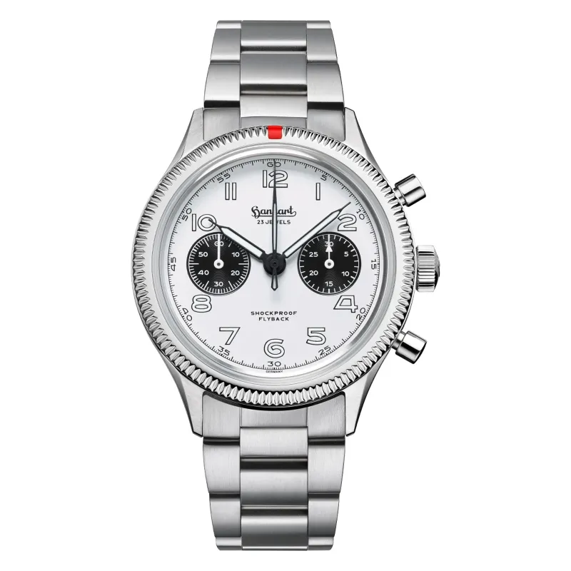 Hanhart 417 ES Flyback Panda 42 mm Steel Bracelet Silver Men's Watch H721.201-6428
