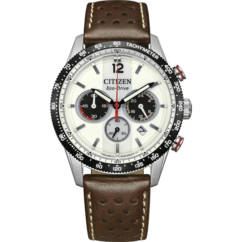 Citizen Eco-Drive Racing Chronograph, white leather, 39.9mm men's watch CA4714-04A
