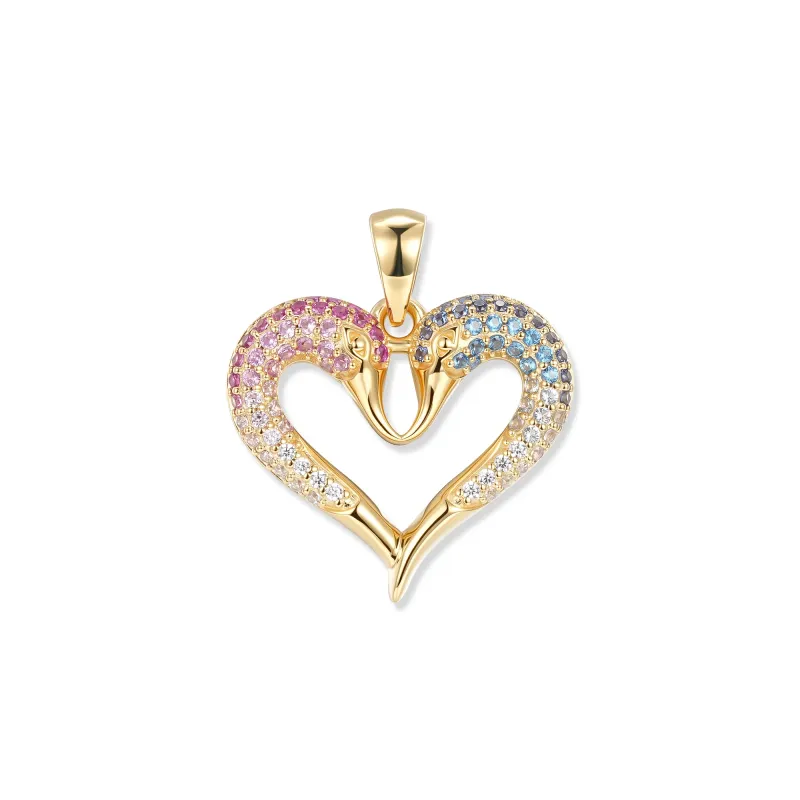 At the time, a swan heart pendant featuring pink and blue cubic zirconia, 18K gold plated.