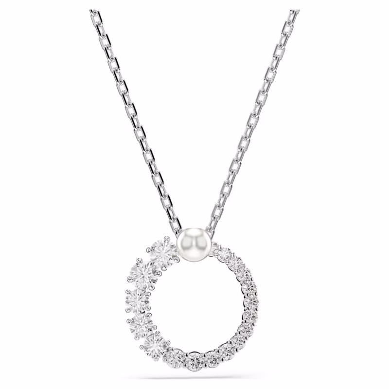 Swarovski Matrix necklace pendant, crystal pearl, round cut, white, rhodium-plated