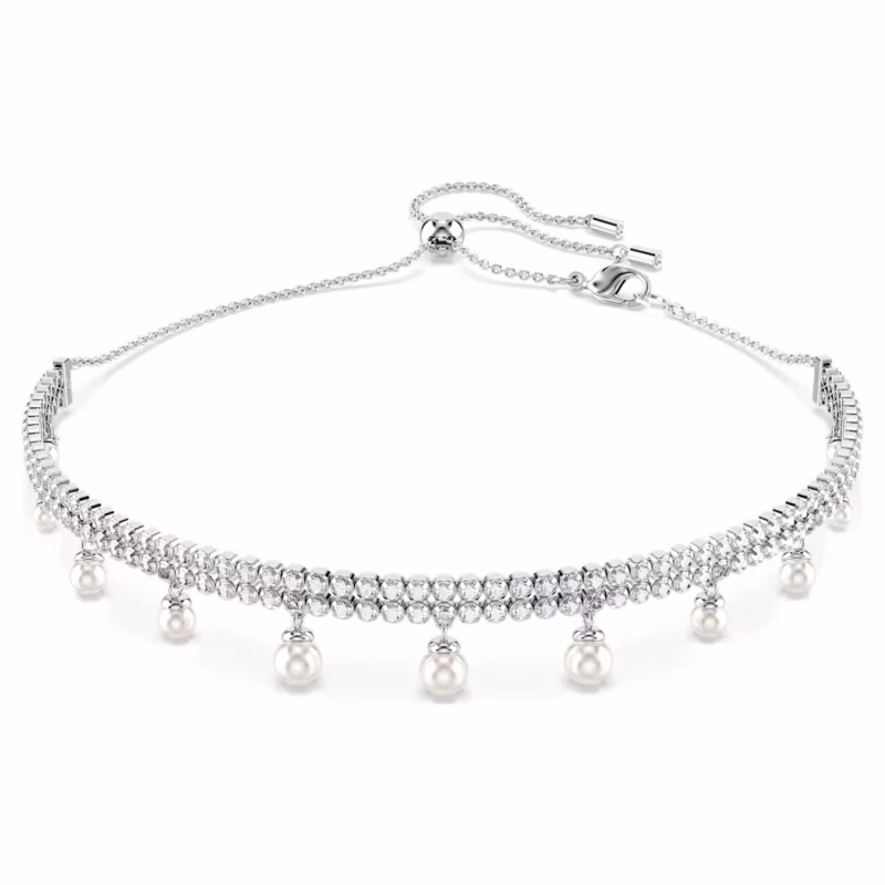 Swarovski Ariana Grande x Swarovski necklace, crystal pearl, round cut, white, rhodium-plated