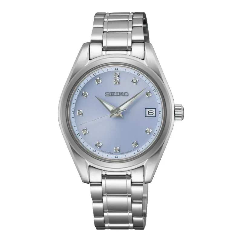 Seiko Classic Diamond Quartz 32 mm Stainless Steel Hellblau Ladies Watch SUR581P1