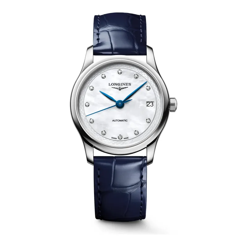 Longines Master Collection Perlmutt Diamanten blue leather strap 34 mm Women’s Watch L2.450.4.87.2