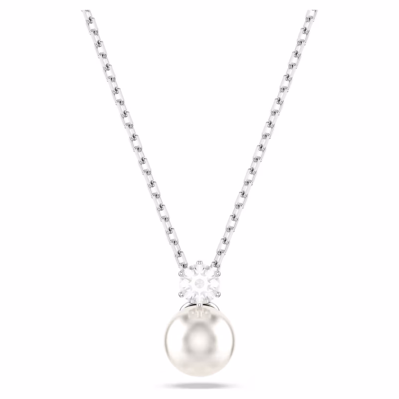 Swarovski Matrix necklace pendant, crystal pearl, round cut, white, rhodium-plated