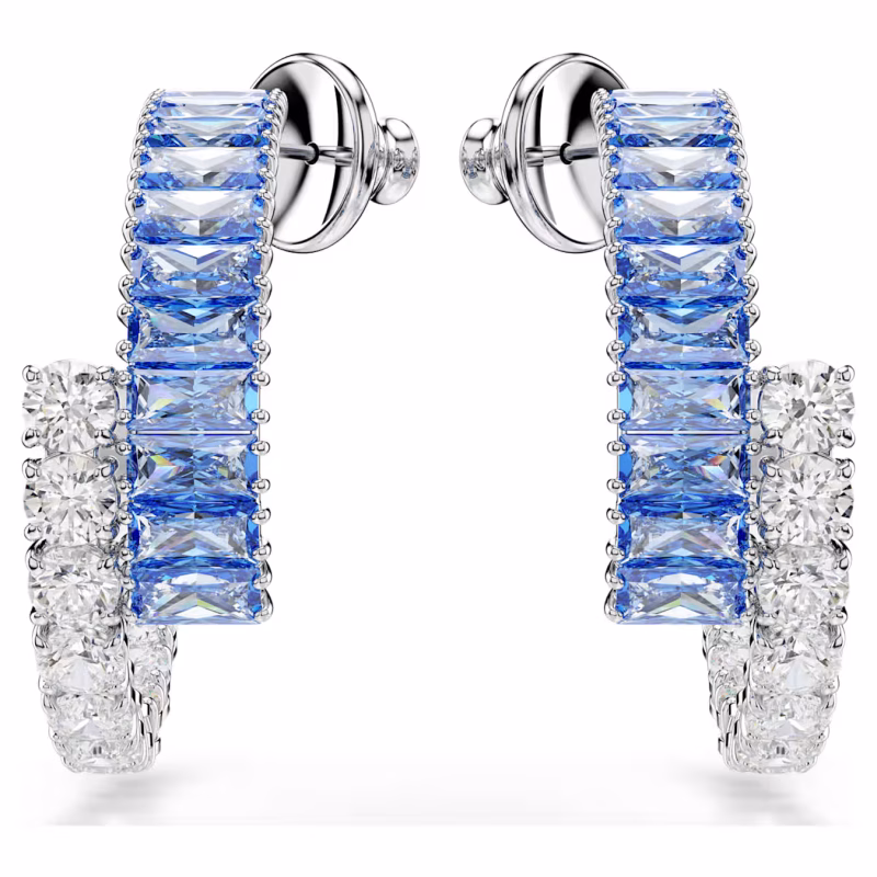Swarovski Matrix hoop earrings, various cuts, blue, rhodium-plated