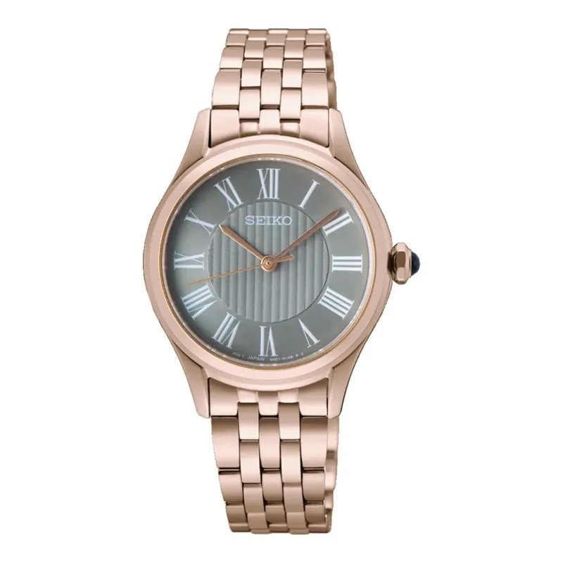 Seiko Classic Quartz 30 mm Gold Tone Grey Ladies Watch SUR614P1