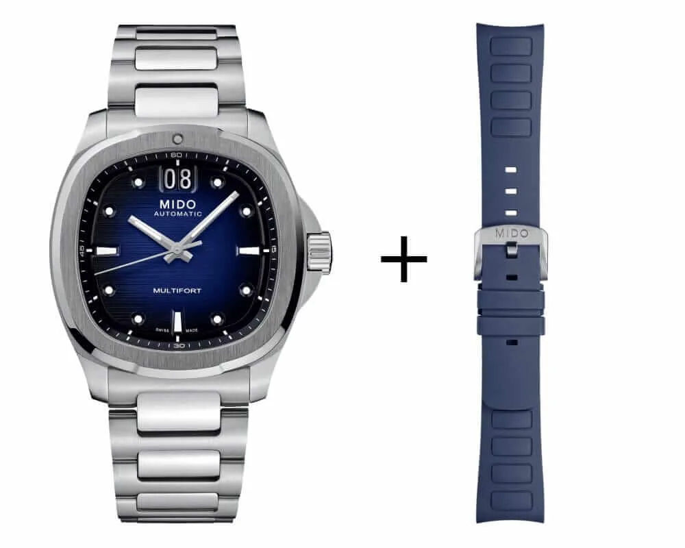 Mido Multifort TV Big Date men's watch M049.526.11.041.00 set with blue rubber strap