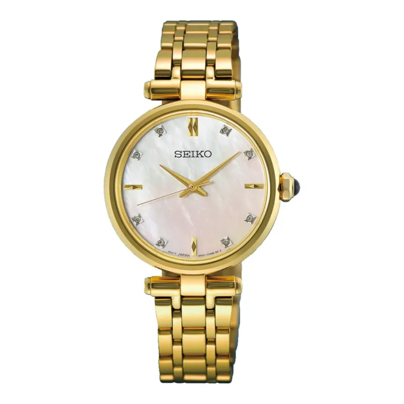 Seiko Classic Mother of Pearl Quartz 29 mm Gold Tone Ladies Watch HGH008P1