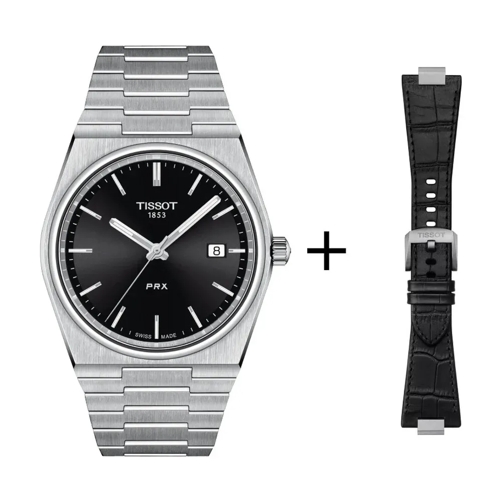 Tissot PRX men's watch quartz black T137.410.11.051.00 set with black leather strap