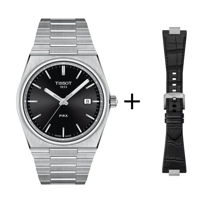 Tissot PRX men's watch quartz black T137.410.11.051.00 set with black leather strap