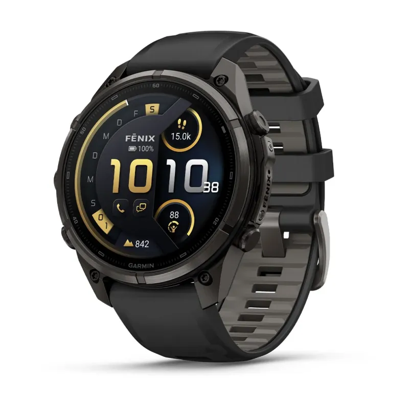 Garmin fēnix® 9 Pro inReach® - 47 mm AMOLED Sapphire Carbon Gray DLC Titanium with Black/Pebble Gray Silicone Band 010-04336-11