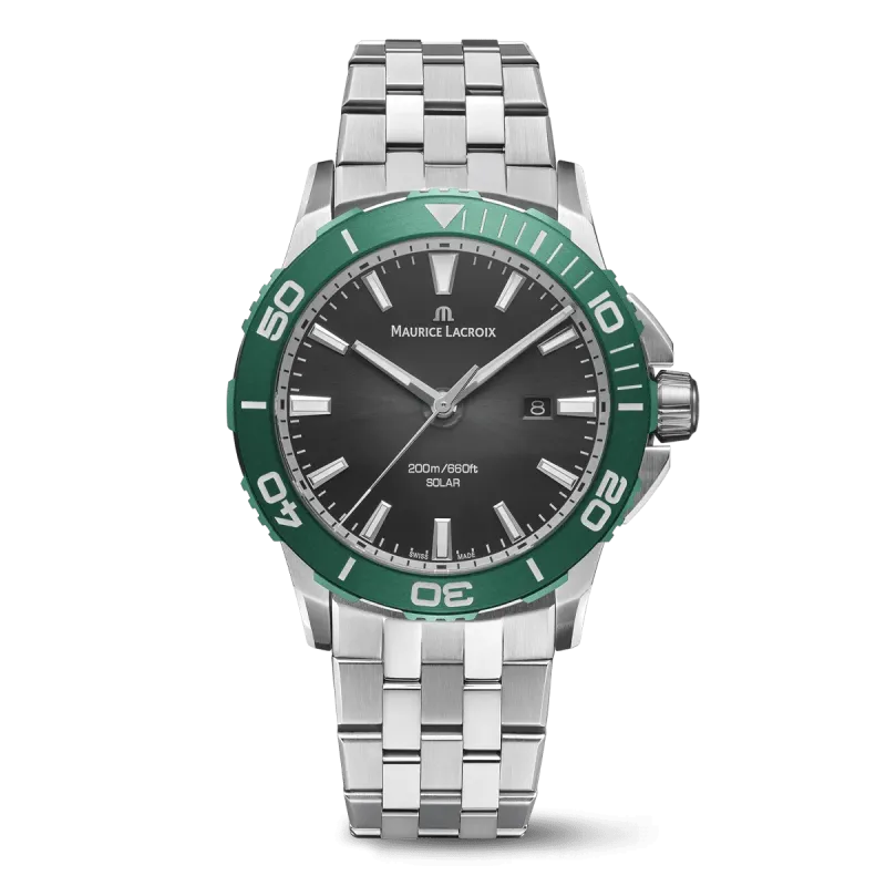 Maurice Lacroix PONTOS S SOLAR 42mm, Quartz, Stainless Steel Bracelet, Black Men's Watch PT1008-SSL52-330-1