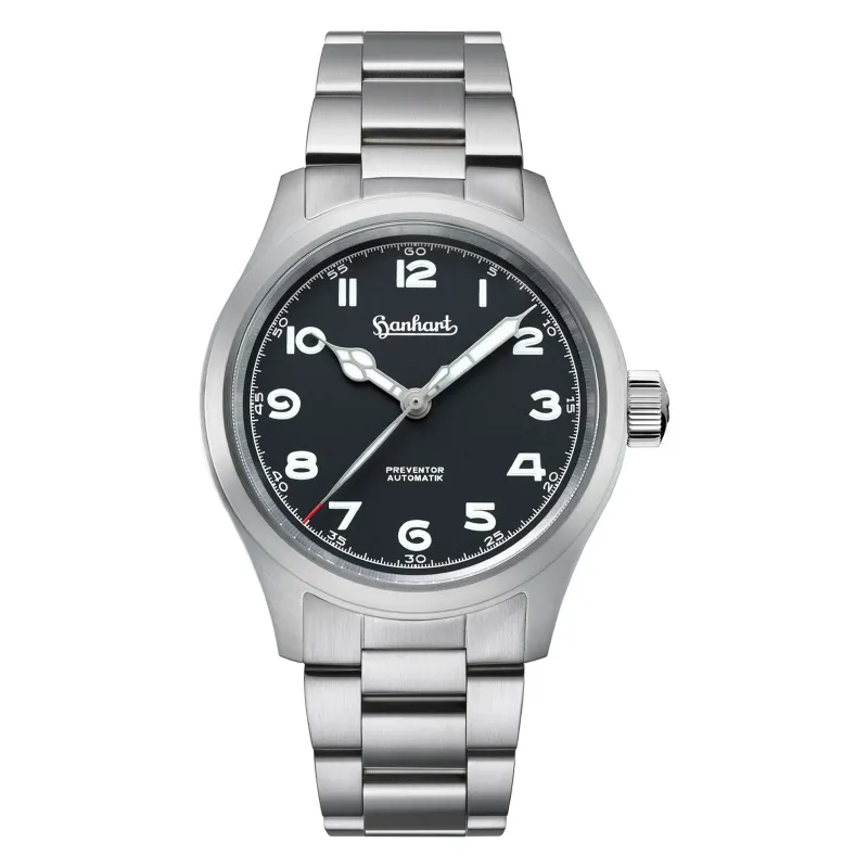 Hanhart PIONEER Preventor HD12 Black 39 mm Steel Bracelet Silver Men's Watch 792.810-6429