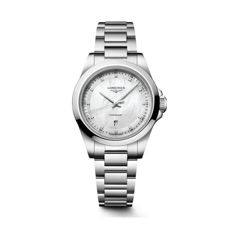 Longines Conquest Perlmutt Diamanten steel bracelet 30 mm Women’s Watch L3.350.4.87.6