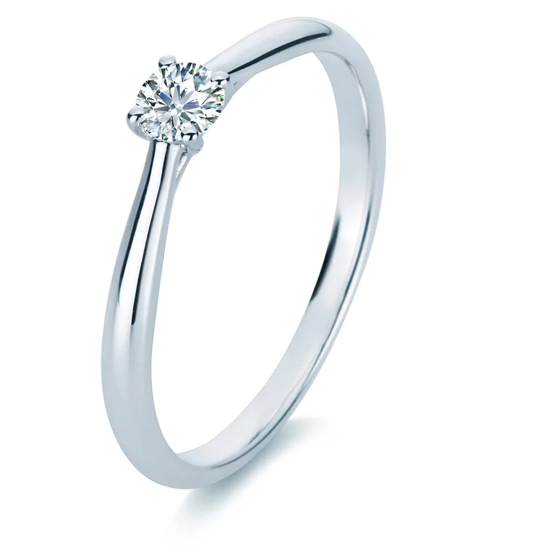 Engagement ring diamond solitaire ring 585 white gold 14kt 0.2ct ring, size 56