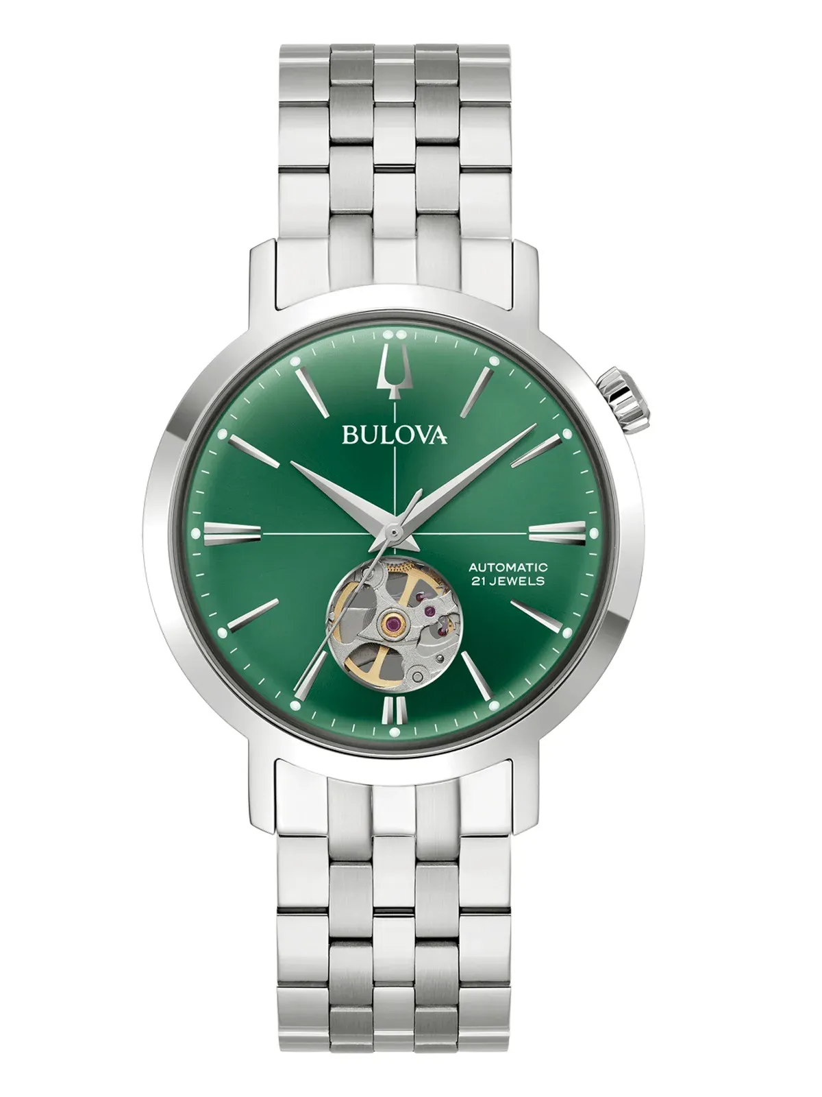Bulova Aerojet Automatic 42-hour power reserve, stainless steel bracelet, green men's watch 96A319