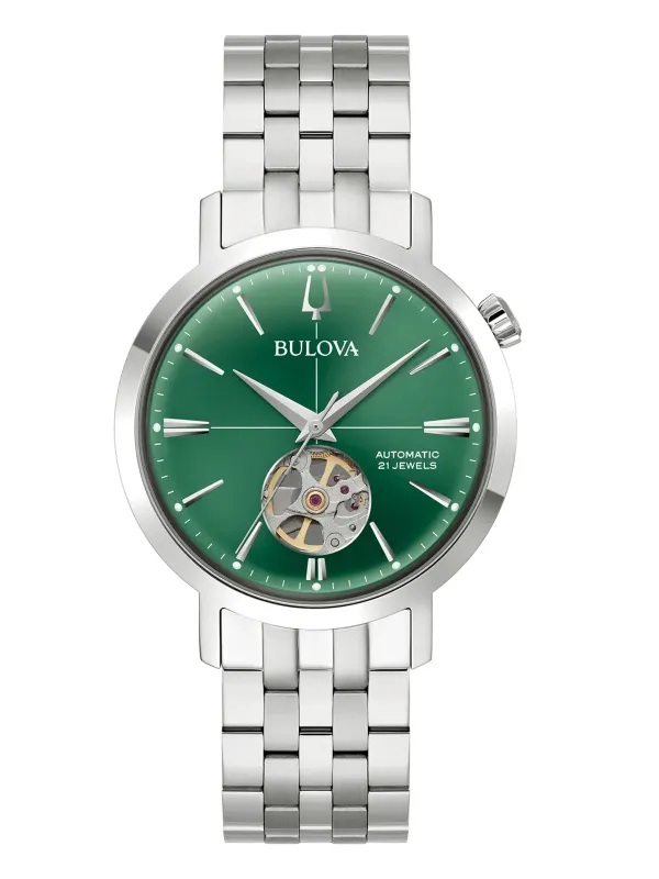 Bulova Aerojet Automatic 42-hour power reserve, stainless steel bracelet, green men's watch 96A319