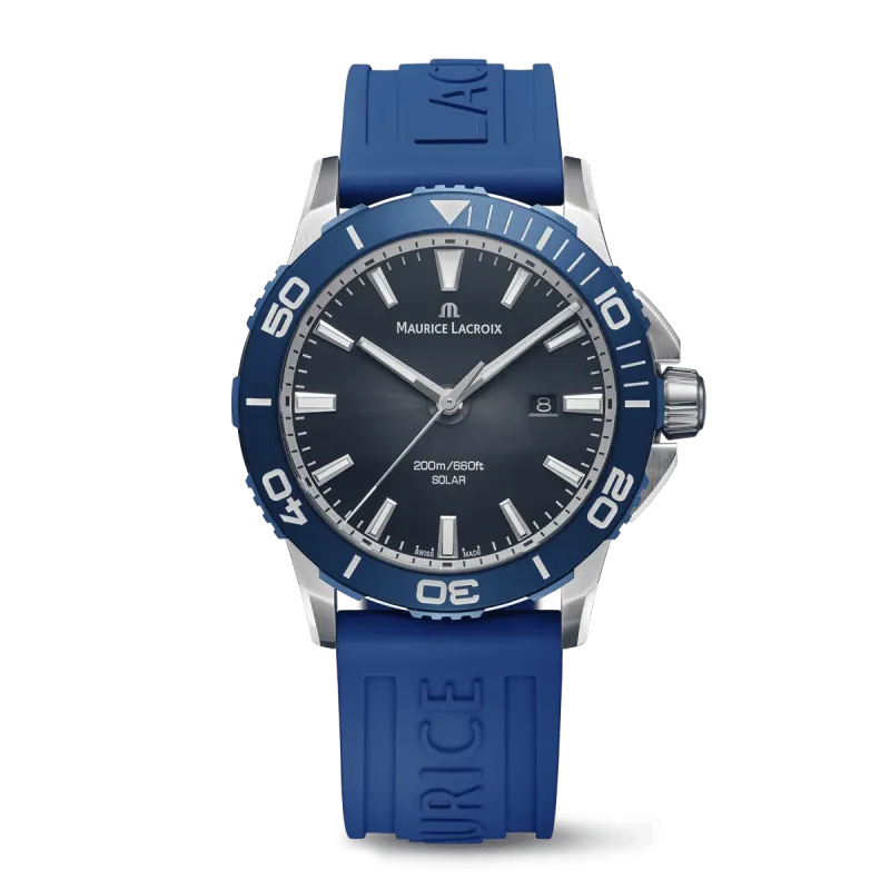 Maurice Lacroix PONTOS S SOLAR 42mm, Quartz, Blue FKM Rubber Strap Men's Watch PT1008-SSL40-430-4