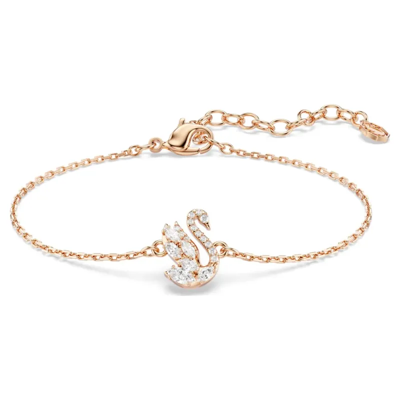 Swarovski Swan Bracelet, various cuts, swan, white, rose gold alloy layer