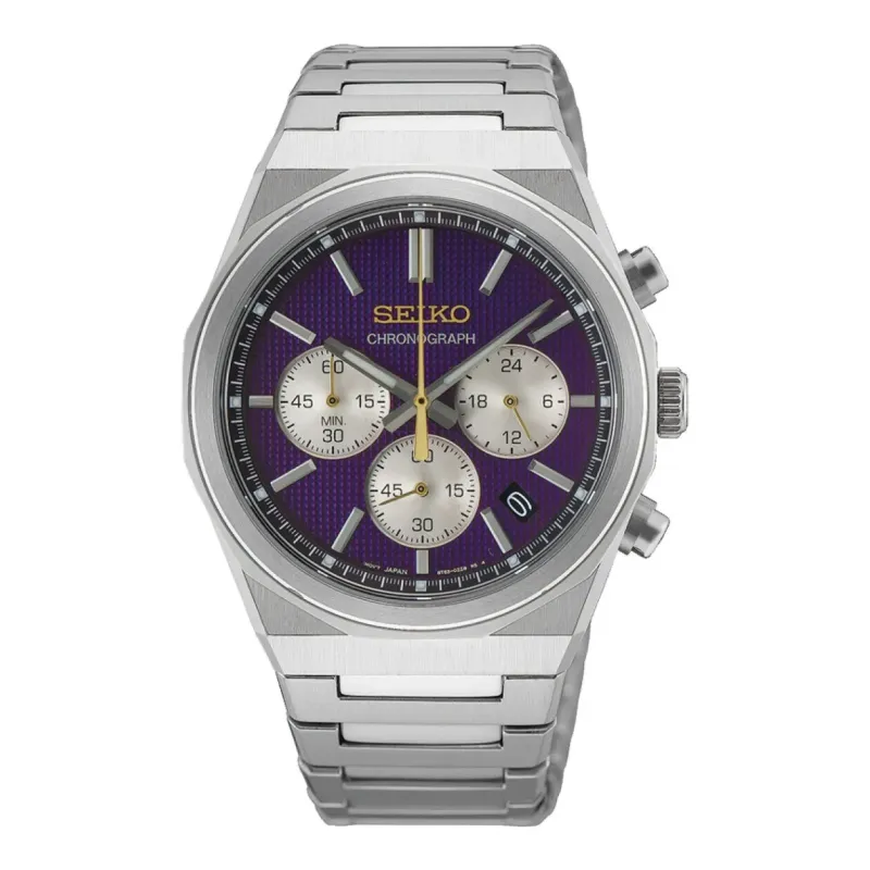 Seiko Chronograph Quartz 40 mm Steel Bracelet Purple Mens Watch HGK003P1
