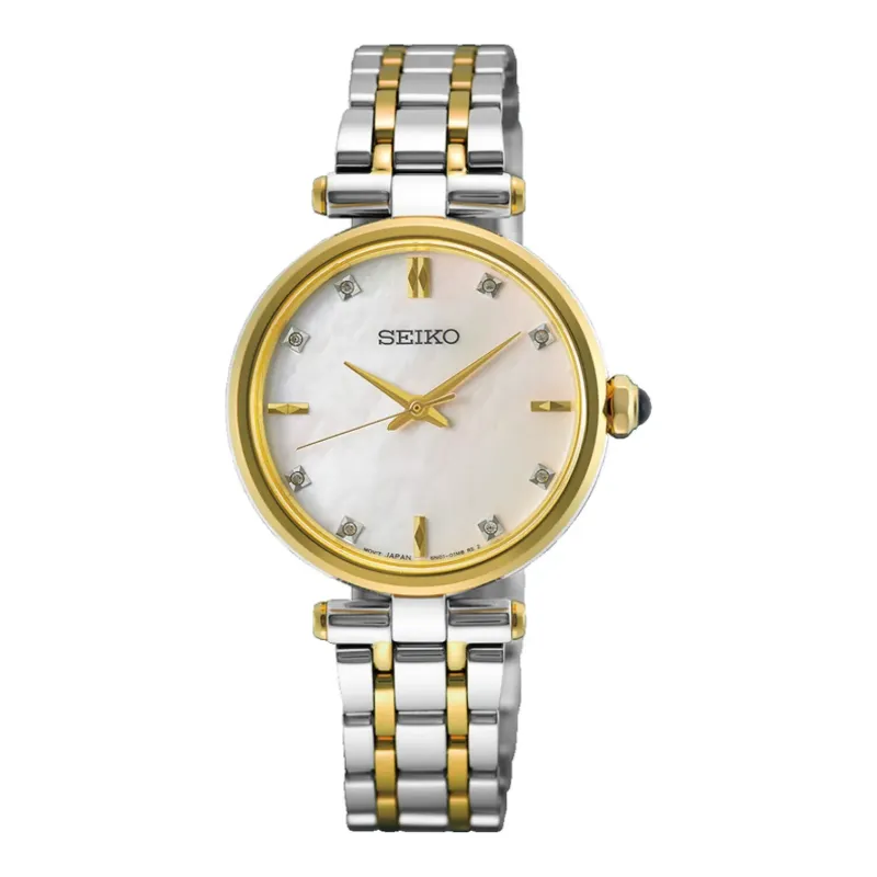 Seiko Classic Mother of Pearl Quartz 29 mm Two Tone Ladies Watch HGH007P1