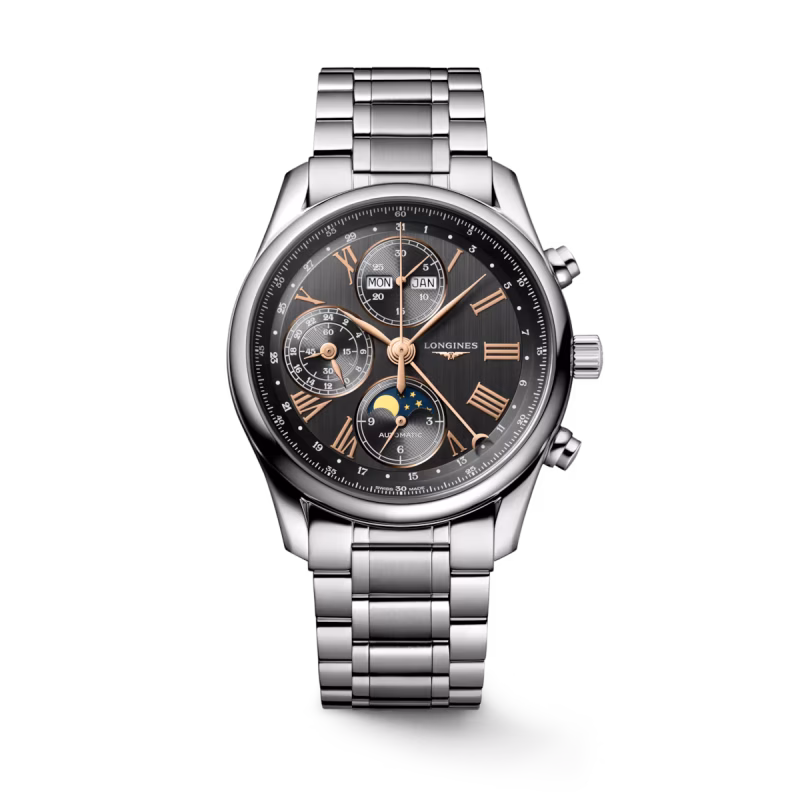 Longines Master Chrono Moon Phase Stainless Steel Bracelet Anthracite Men's Watch L2.673.4.61.6