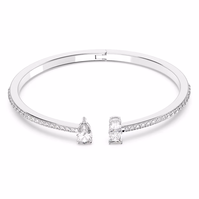 Swarovski Mesmera bangle, various cuts, white, rhodium-plated
