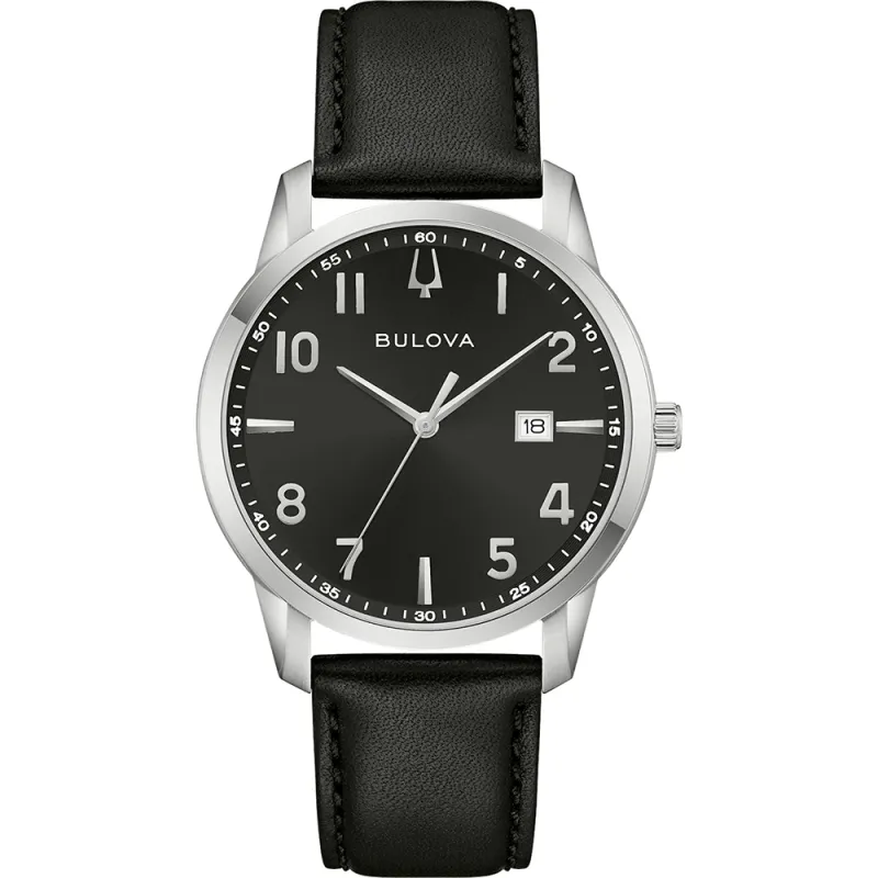 Bulova Classic Leather Black Quartz, 40mm Men's Watch 96B473