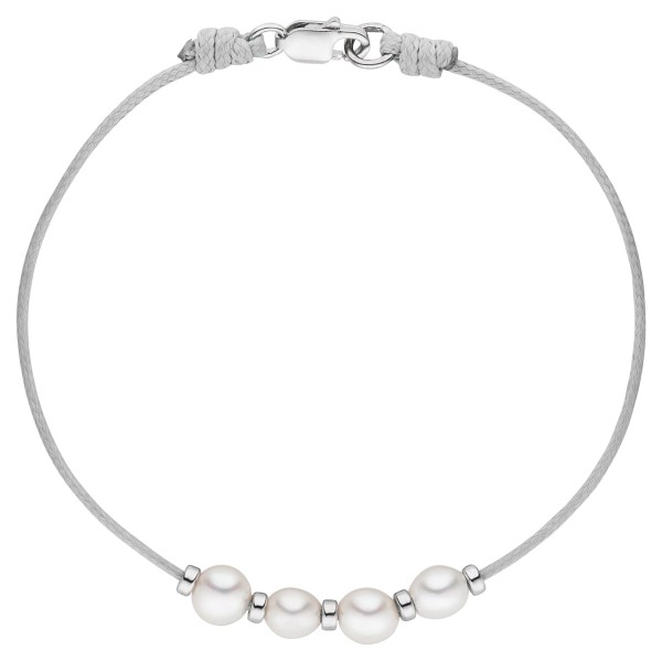 Adriana bracelet textile bracelet gray with 4 pearls - freshwater coin white C9-G