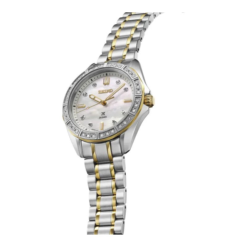 Seiko Prospex SEA Diver Quartz 34 mm Two Tone Mother of Pearl Ladies Watch SUR622J1